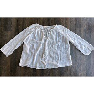 Nili Lotan Embroidered White Loose Peasant Top - Size XS
